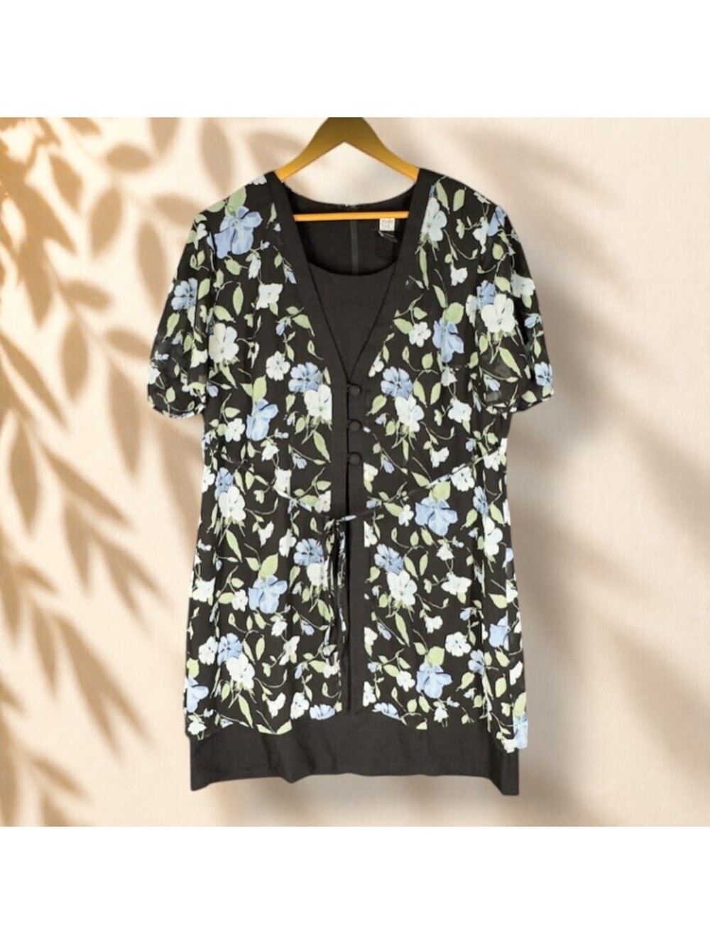 Studio 1940 Dress Women 18W Plus Black Floral Shift Short Zipper Belted Casual